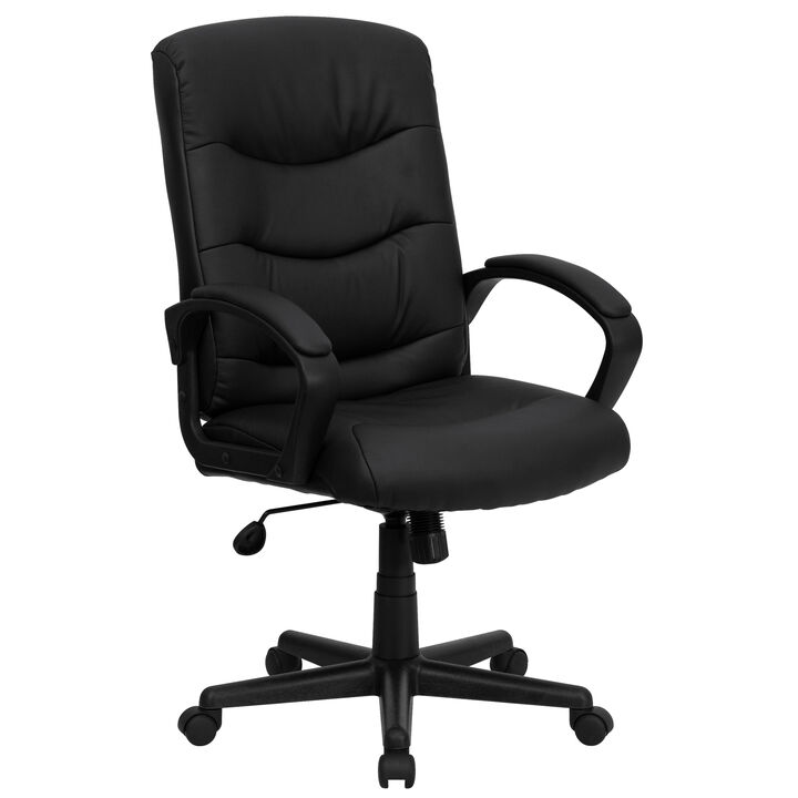 Chelsea Mid-Back Black LeatherSoft Executive Swivel Office Chair with Three Line Horizontal Stitch Back and Arms