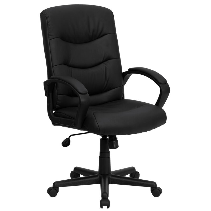 Chelsea Mid-Back Black LeatherSoft Executive Swivel Office Chair with Three Line Horizontal Stitch Back and Arms image number 0