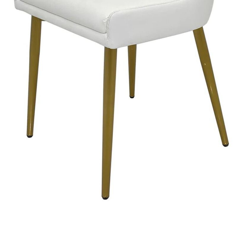 Rusa Dining Chair Set of 2, White Faux Leather Upholstery, Gold Legs