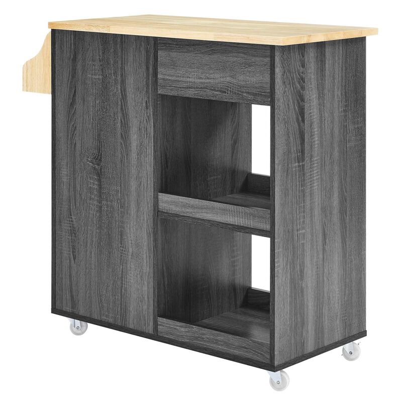 Modway Culinary Rolling Kitchen Cart with Storage in Charcoal Natural - 3 Tiers Kitchen Island on Wheels with Spice Rack, Functional as a Coffee Station, Bar Cabinet or Butcher Block Island image number 2