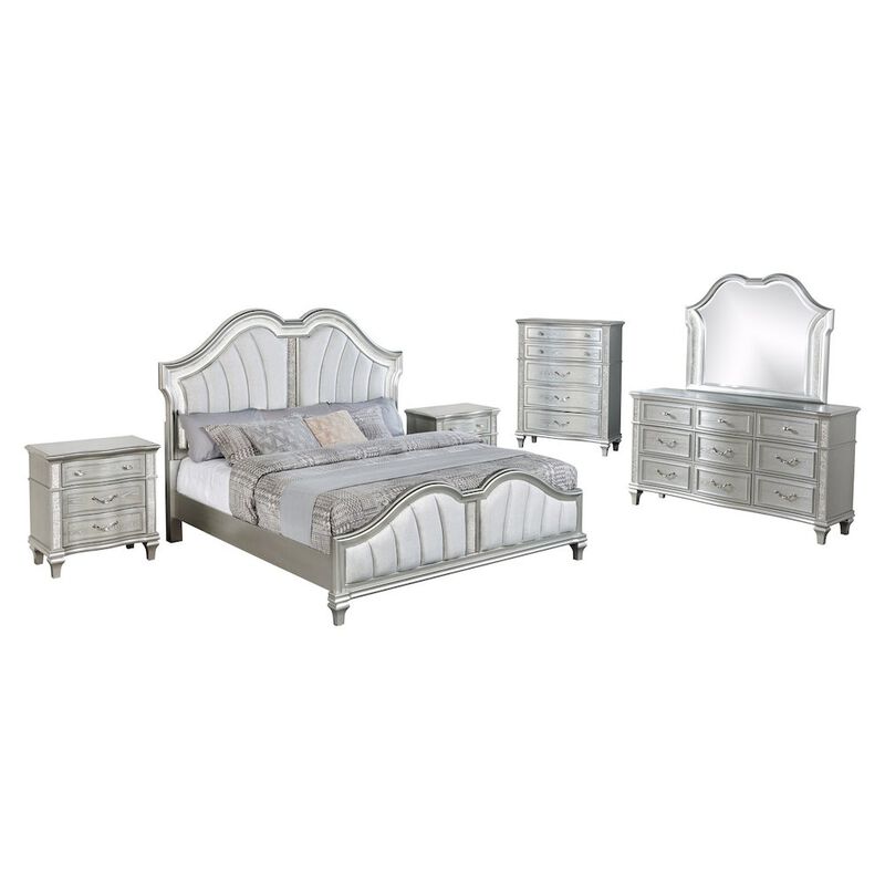 Best Quality Furniture 6 Piece Silver Eastern King Panel Bedroom Set (Ekb+Dresser+Mirror+2Ns+Chest)