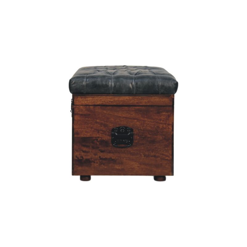 Artisan Furniture Solid Wood Black Buffalo hide leather Storage Trunk