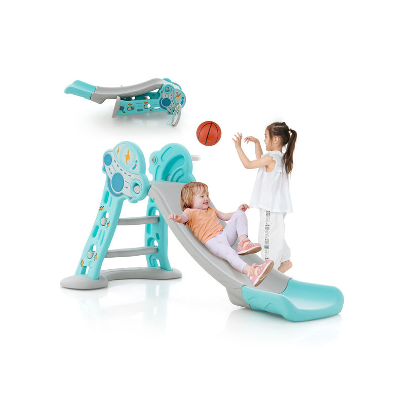 3-in-1 Folding Slide Playset with Basketball Hoop and Mini Basketball
