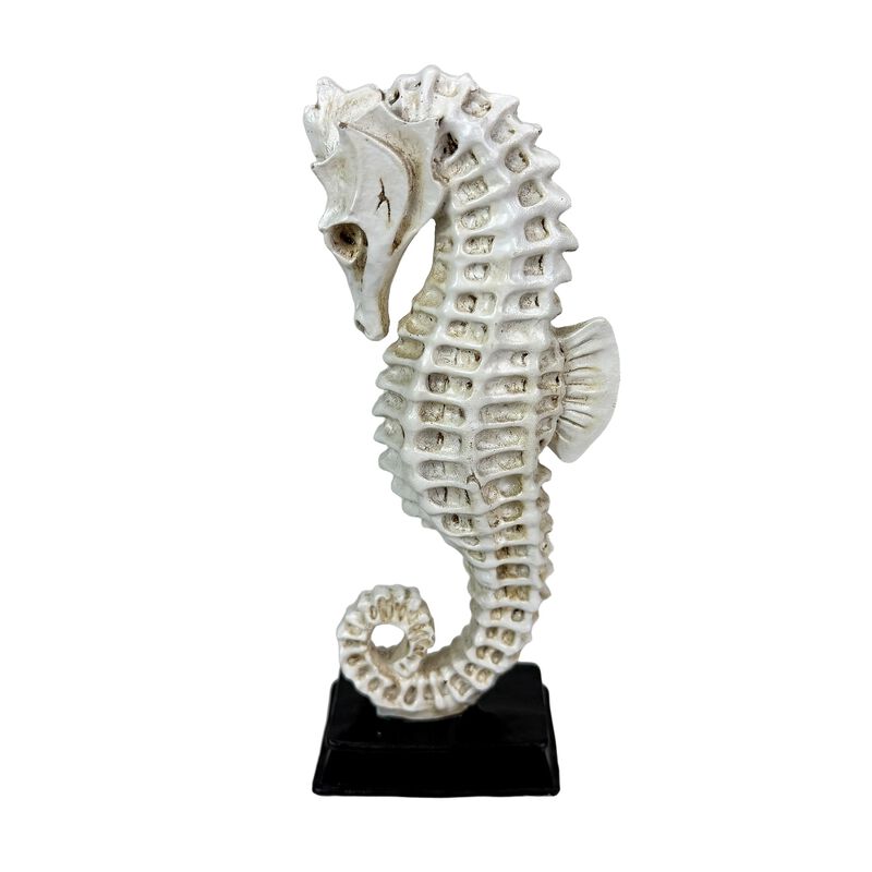 Seahorse Statue Coastal Nautical Resin Tabletop Sculpture 10 Inch Off White image number 3