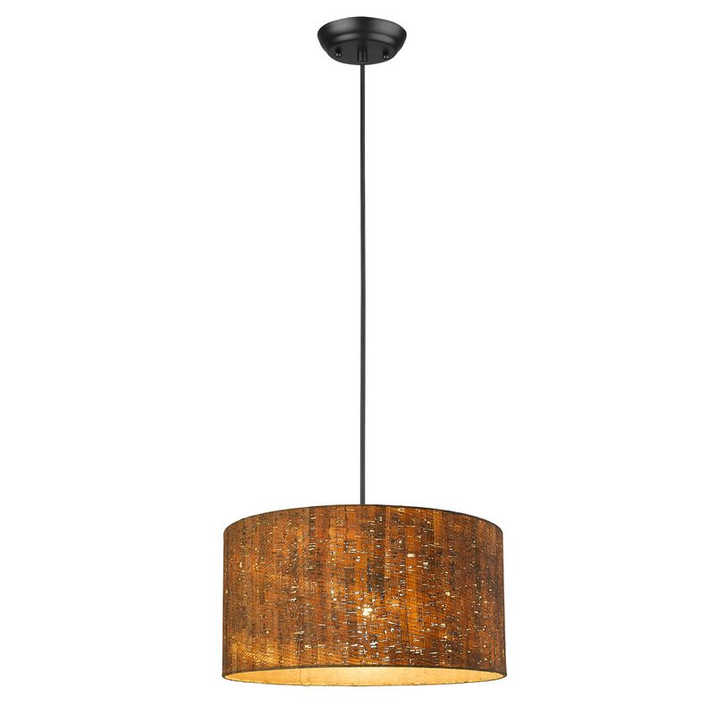 Hivvago Matte Black Cork Shade Modern One Light Hanging Pendent Lamp