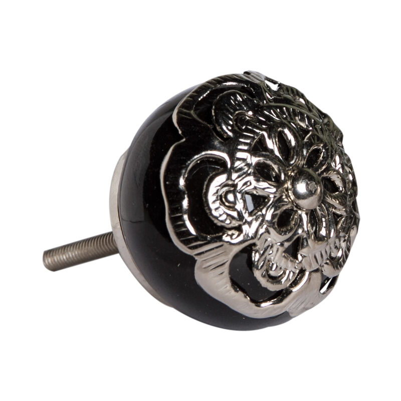 HomeRoots Set of Eight Black And Silver Ceramic And Metal Drawer Pull Knobs image number 2