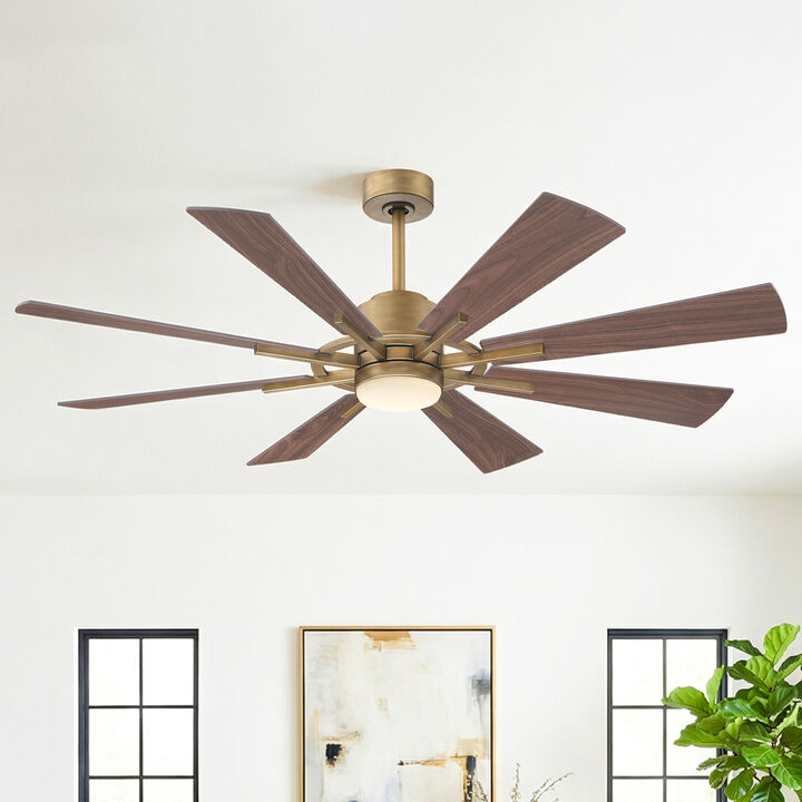 60" Dual-Finish 8-Blade Ceiling Fan with LED Light, 6-Speed Reversible DC Motor, Remote Control