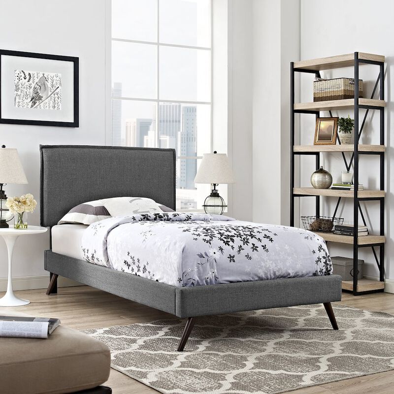 Camille Fabric Twin Platform Bed with Round Splayed Legs image number 4