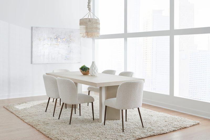 Caye Stone Top Double Pedestal Dining Table with Ivory Cement Base