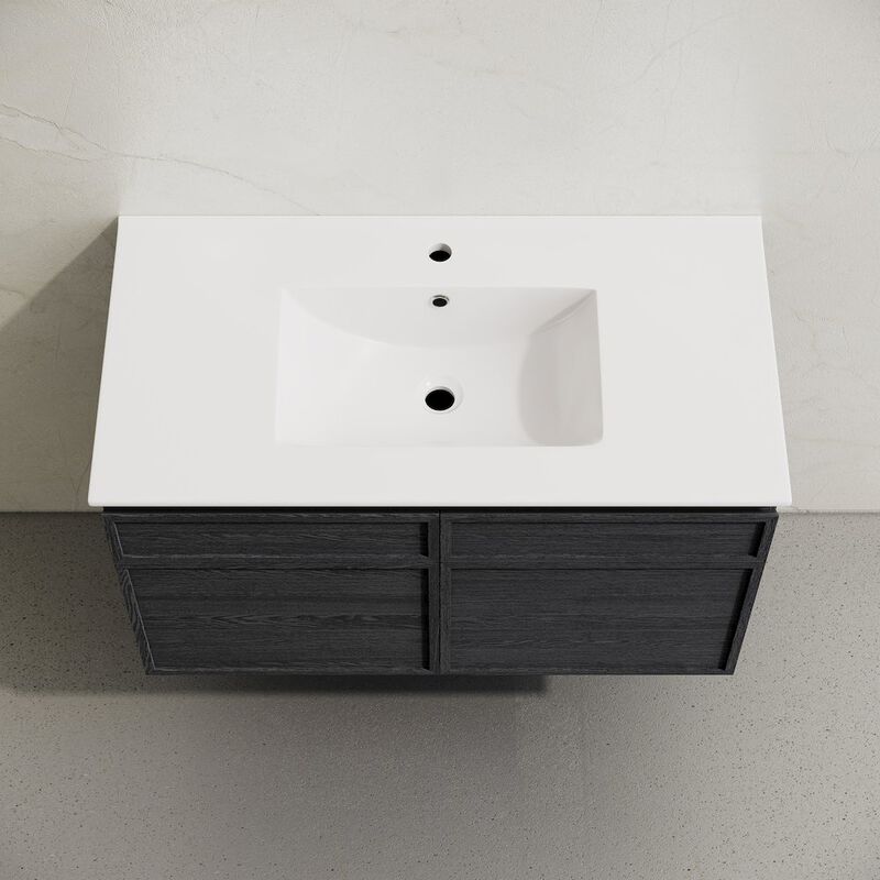 St. Tropez 36" Wall-Mounted Bathroom Vanity in Black Oak with Sink Top image number 3