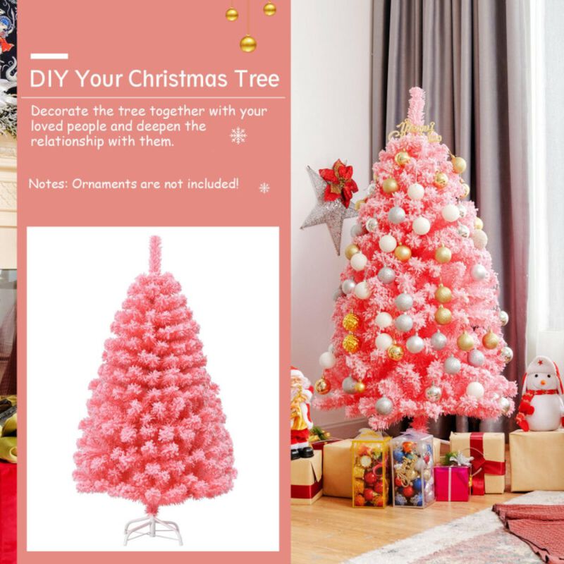 Pink Christmas Tree with Snow Flocked PVC Tips and Metal Stand