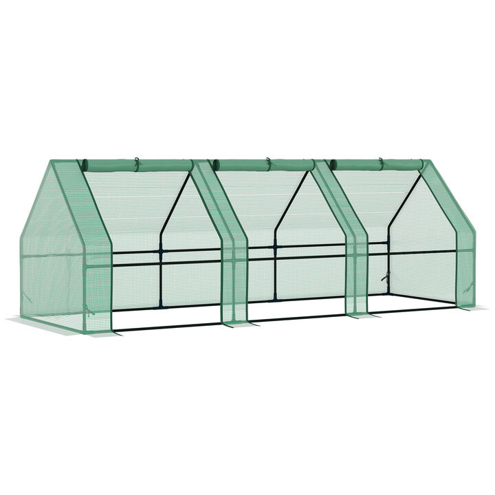 Outsunny 9' x 3' x 3' Portable Mini Greenhouse Outdoor Garden with Large Zipper Doors and Water/UV PE Cover, Green