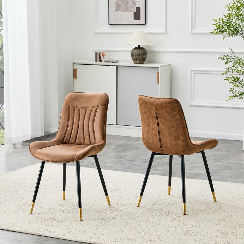 Set of 2 High Back Dining Chairs Faux Leather Channel Stitched Side Chairs with Metal Legs Adjustable Non Slip Feet image number 4