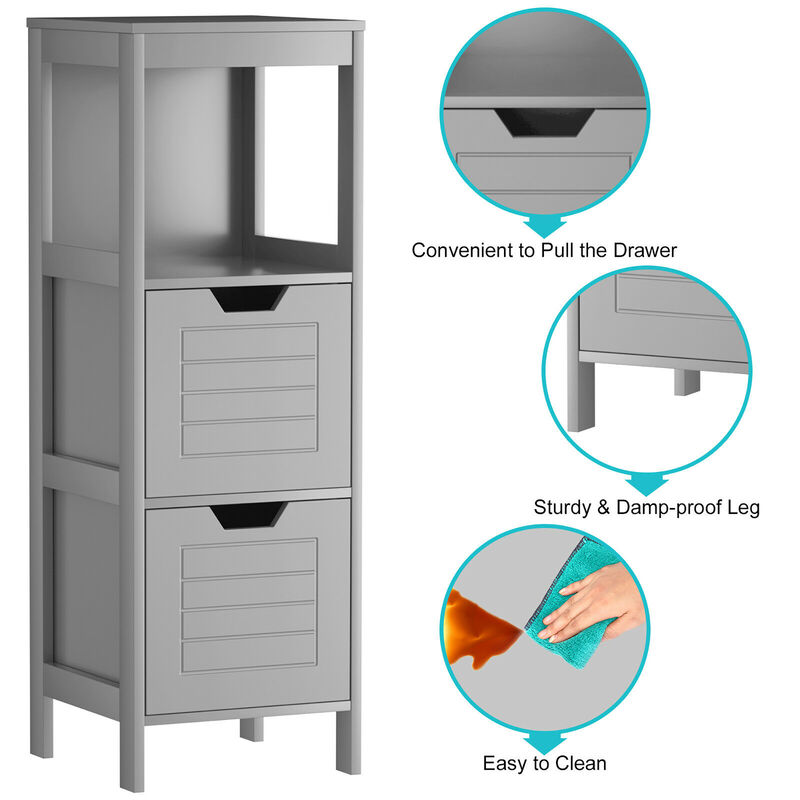 Costway Bathroom Wooden Floor Cabinet Multifunction Storage Rack Organizer Brown image number 5