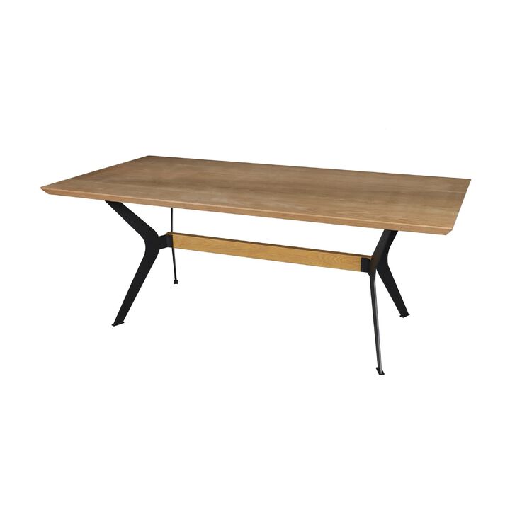 Dining Table, 79 Inch, Rectangular Brown Wood Top, Black Metal Legs