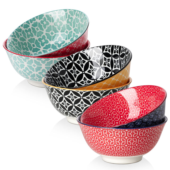 DOWAN Porcelain Cereal Bowls, 23 Fluid Ounces Vibrant Colors Soup Bowls,Microwave and Dishwasher Safe, Lightweight, Set of 6
