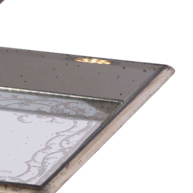 Set of 2 Square Serving Trays, Decorative, Vintage Mirrored, Champagne - Benzara