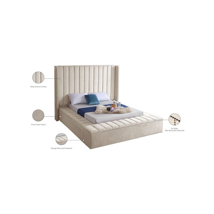 Meridian Furniture Kiki Cream Velvet Queen Bed