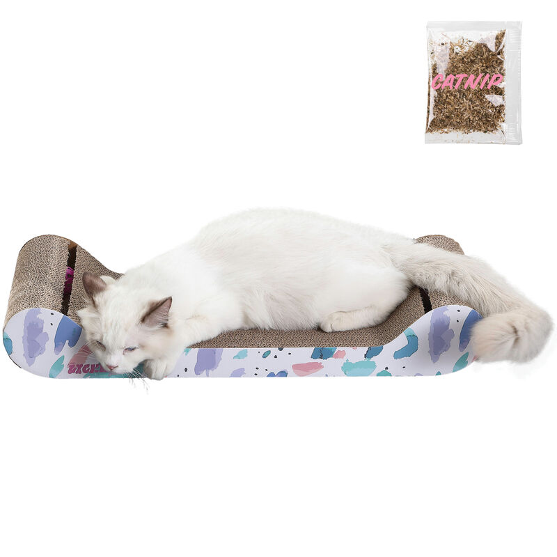 Rini Modern Cardboard Lounge Bed Cat Scratcher with Built-In Bell Toys and Catnip