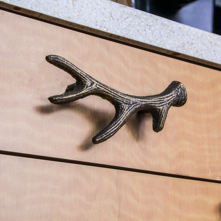Set of 6 Antique Bronze Finish Cast Iron Deer Antler Drawer Pulls &ndash; Perfect for Cabinets and Dressers, 6.25 Inches Long, Ideal for Western-inspired Homes