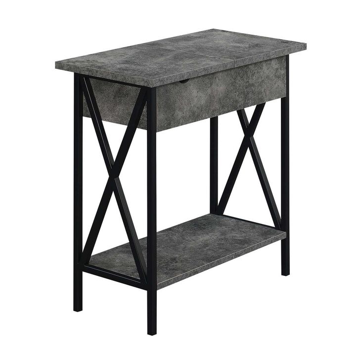 Convenience Concepts Tucson Flip Top End Table with Charging Station Cement / Black