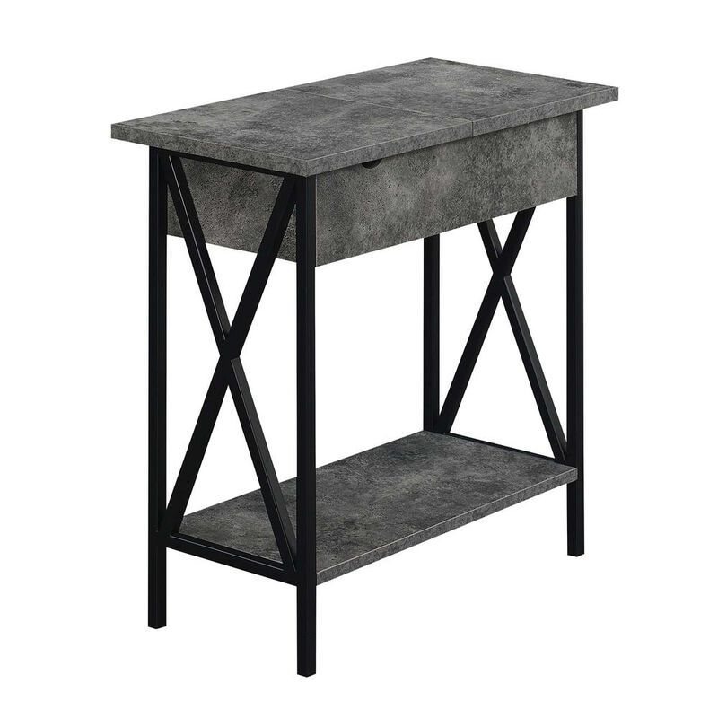 Convenience Concepts Tucson Flip Top End Table with Charging Station Cement / Black