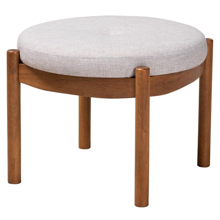 Baxton Studio Iliana Japandi Greyish Beige Fabric and Walnut Brown Finished Wood Ottoman Footstool