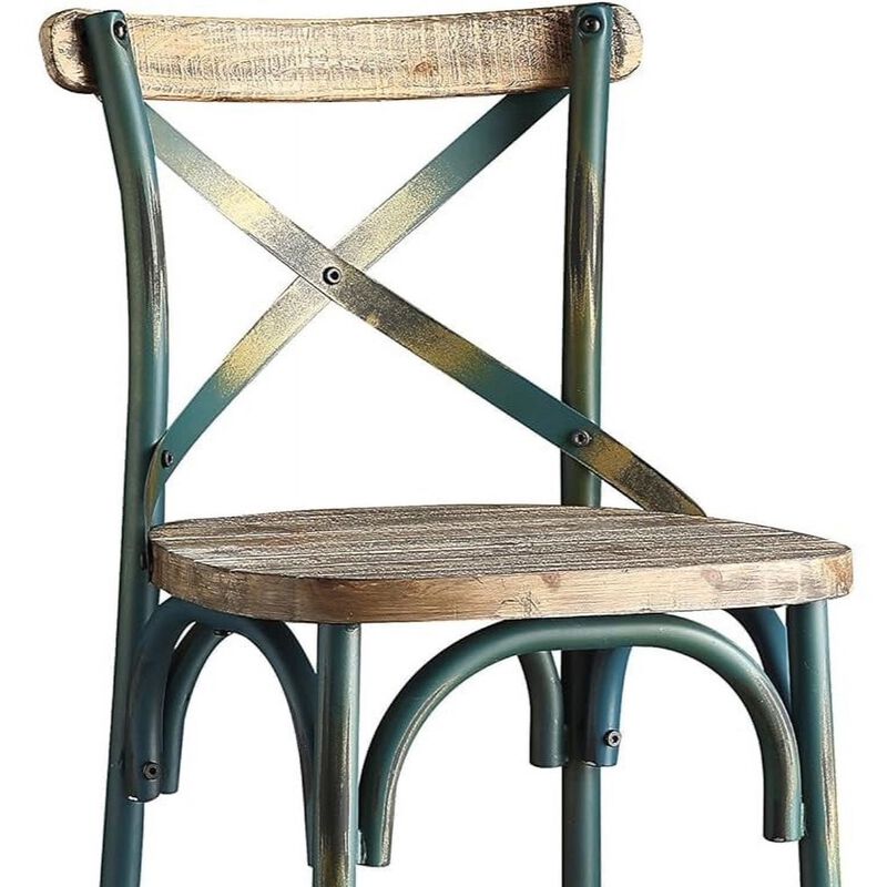 HomeRoots 21" Brown And Sky Blue Solid Wood And Metal Bar Chair image number 4