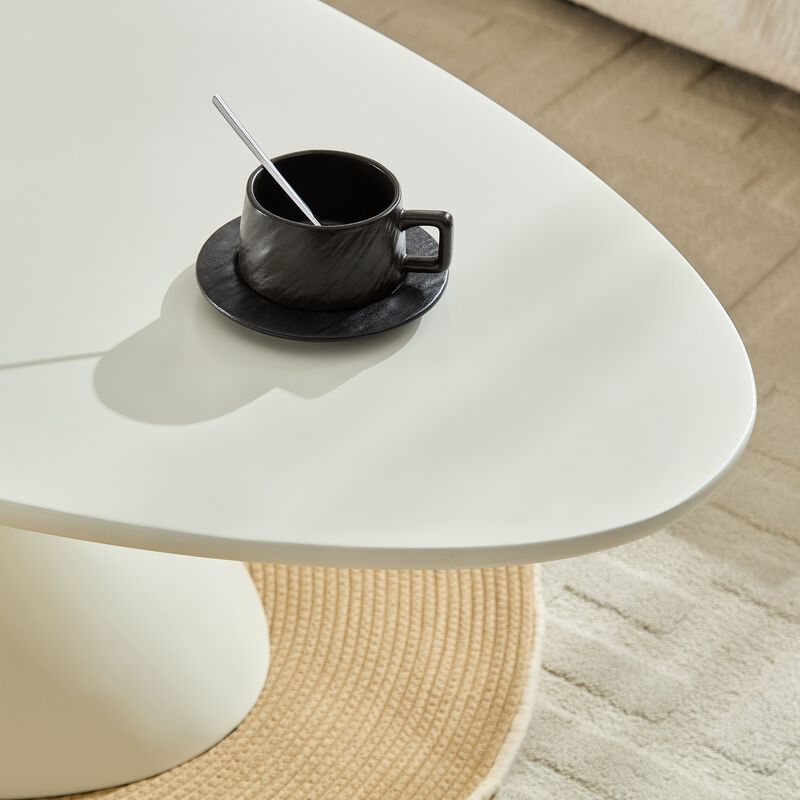 47.27 Inch Lucky Stone Oval Coffee Table Modern Minimalist Fiberglass Center Table image number 6