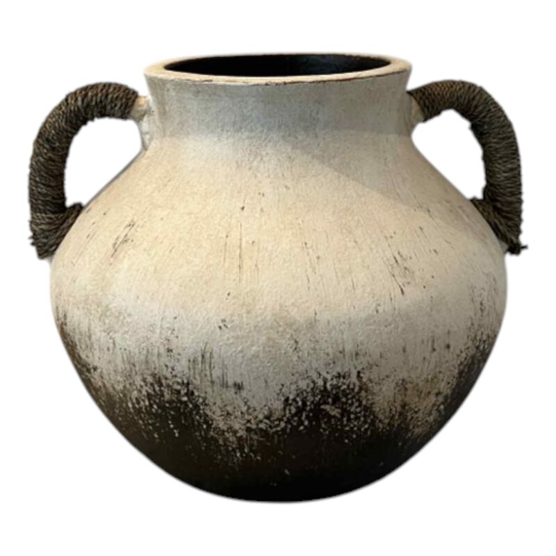 12x10" Clay Vase With Rope Handles, White/brown image number 0