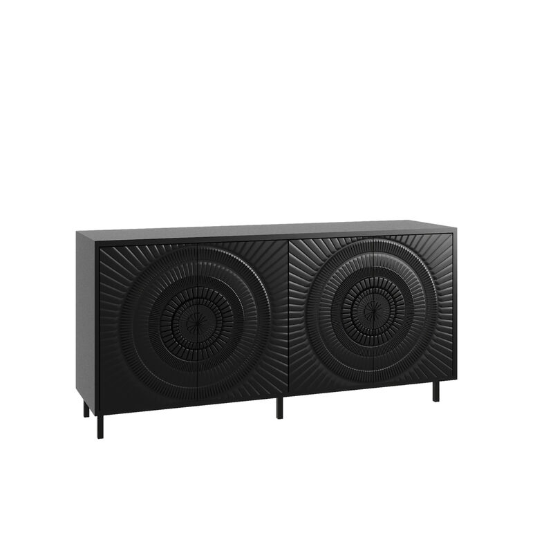 Clihome Modern Black Wood Sideboard Buffet Accent Bedroom Media Hallway Curio Kitchen Hutch Storage Cabinet Home Furniture For Dining Room,Living Room,Kitchen(BLACK)