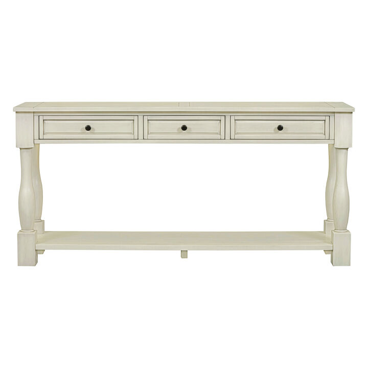 Whisen Mediterranean Style Rectangle Wood Long Console Table with Drawers and Shelf - Antique White