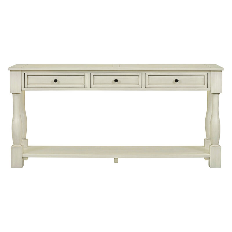 Whisen Mediterranean Style Rectangle Wood Long Console Table with Drawers and Shelf - Antique White