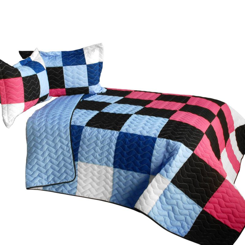 3PC Vermicelli-Quilted Patchwork Quilt Set Lightweight All-Season Bedding image number 1