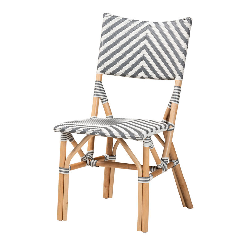 Bali & Pari Shai Modern French Grey and White Weaving and Natural Rattan Bistro Chair