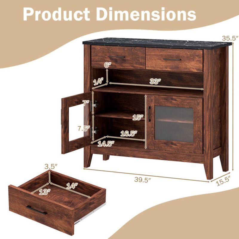 Hivvago Coffee Bar Cabinet with 2 Drawers and 1 Open Compartment