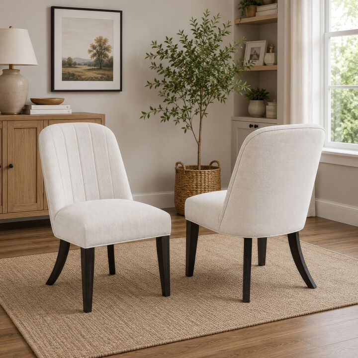 Lina Dining Side Chair Set of 2, Cream Upholstery, Brunished Black