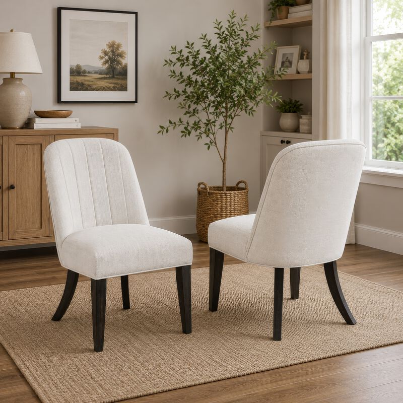 Lina Dining Side Chair Set of 2, Cream Upholstery, Brunished Black image number 1