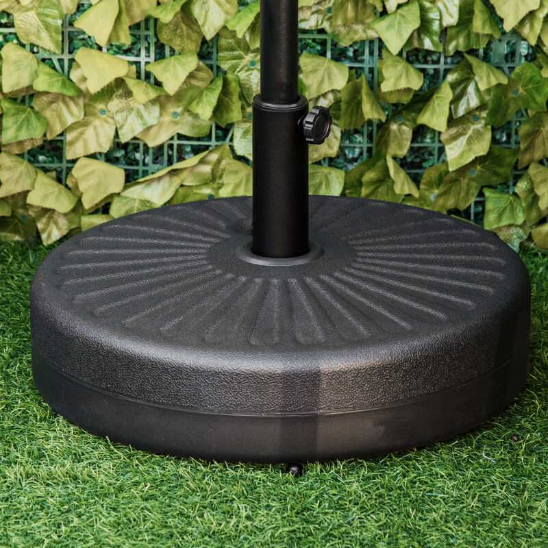 Outsunny Fillable Patio Umbrella Base Stand, Round Plastic Umbrella Holder for Outdoor, Patio, Garden, Deck and Beach, 46lb Capacity Water or 57lb Capacity Sand, Fit Dia 38mm Pole, Black