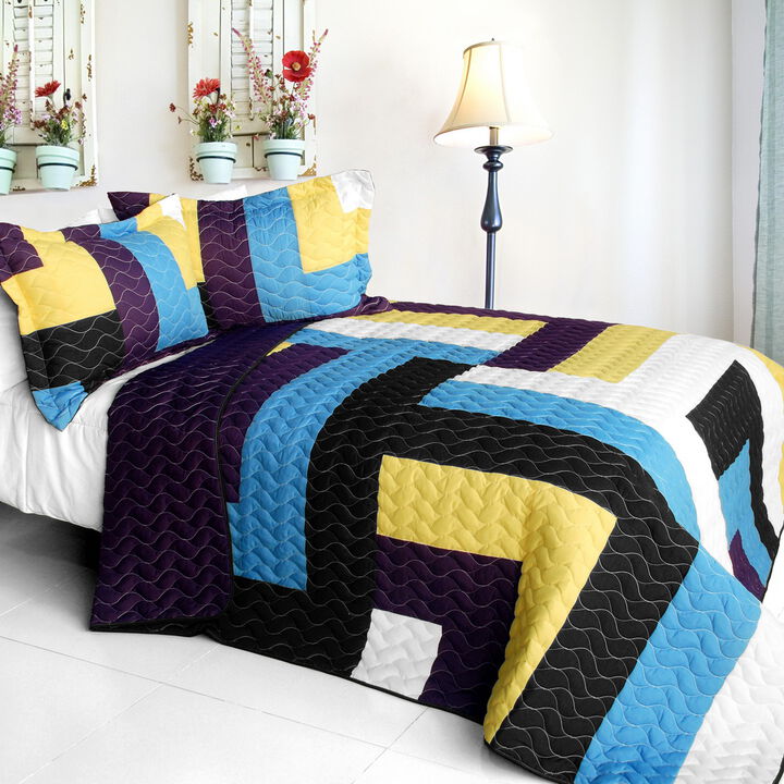 Vermicelli Quilted Patchwork Bedding Set Queen Size Colors Quartet Design