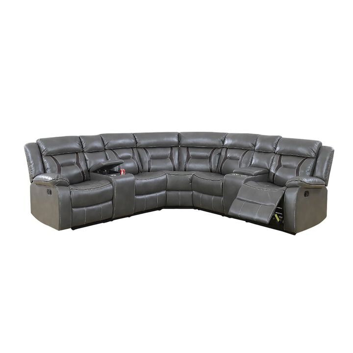 Simple Relax Gel Leatherette Manual Reclining Sectional Sofa, Grey