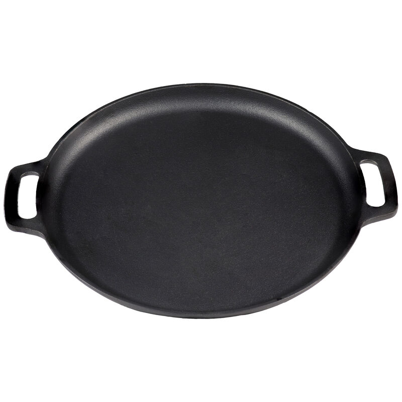 Sunnydaze Seasoned Cast Iron Pizza Pan with Handles - 13.75-Inch