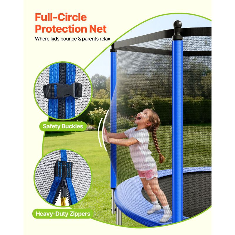 Round Recreational Trampoline with Safety Net, Anti-Rust Outdoor Trampoline for Family Fun image number 6