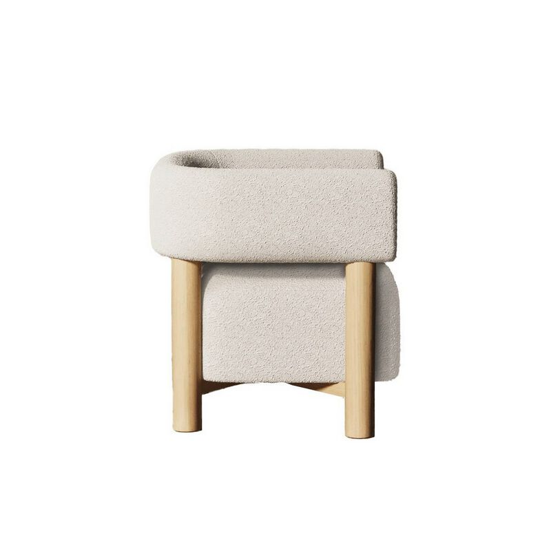 31 Inch Accent Chair, Modern Brown Wood Frame, White Fabric Upholstery image number 2