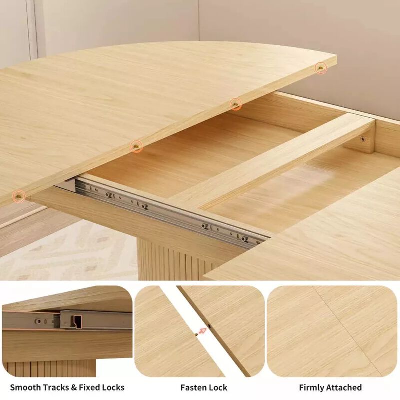 63" Extendable Round Kitchen Dining Room Table with 2-Tier Storage Shelf, with Pedestal Base