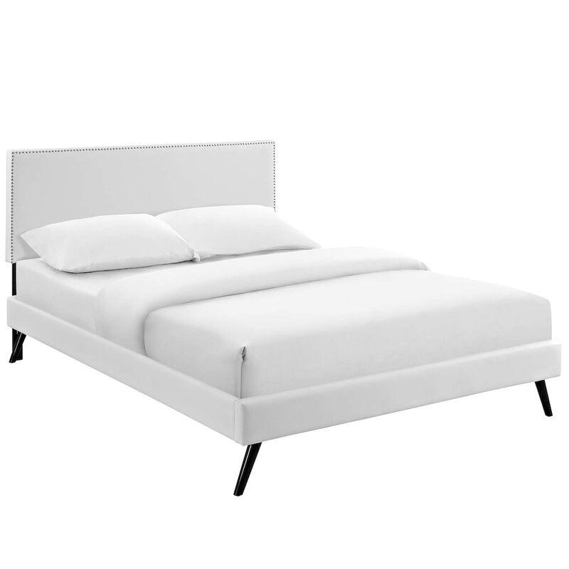 Phoebe Vinyl Full Platform Bed with Round Splayed Legs image number 0