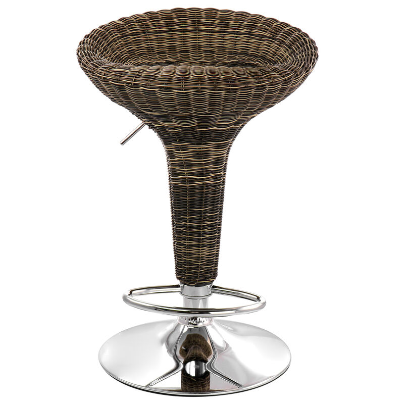 Elama 2 Piece Adjustable Backless Wicker Bar Stool in Brown with Chrome Base image number 2