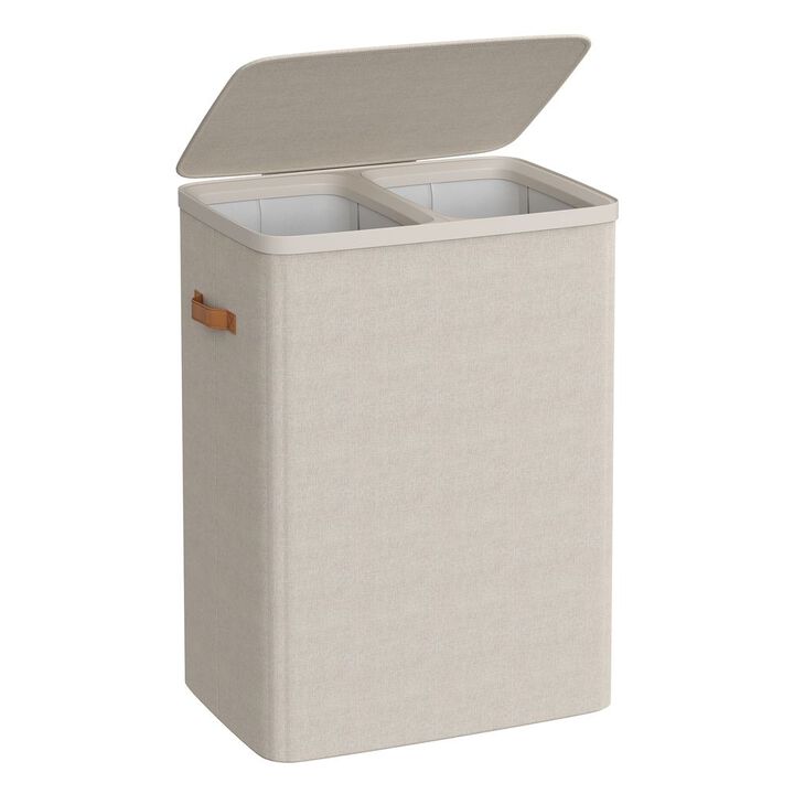 Portable Laundry Hamper with Lid, Handles and Cappuccino Beige Finish