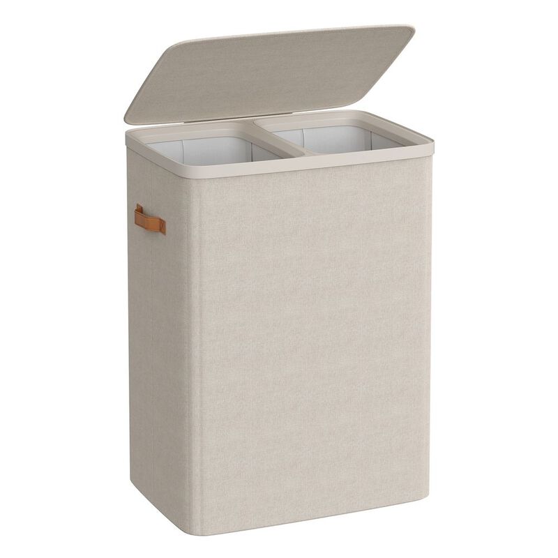 Portable Laundry Hamper with Lid, Handles and Cappuccino Beige Finish image number 0