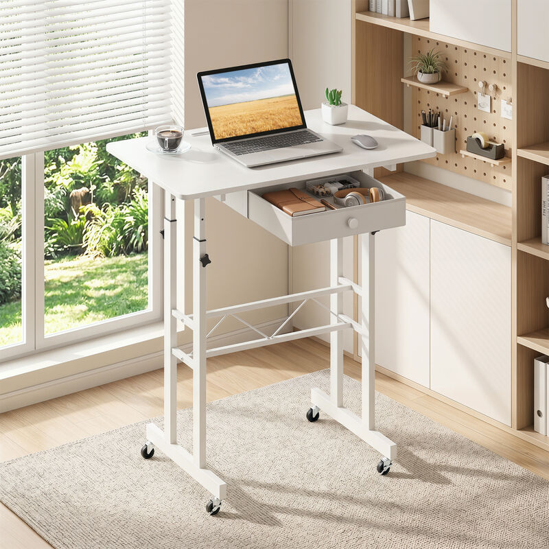 Adjustable Rolling Laptop Desk with Tablet Stand and Drawer image number 4